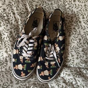 Vans Black Sneakers with Cat and Dress Print